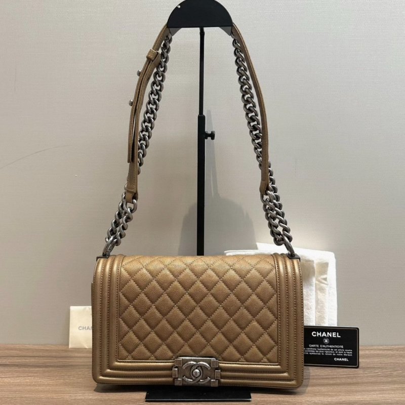 CHANEL銀扣leboy 中號肩背斜背包25*15*7.5 98新配件保卡塵袋-0
