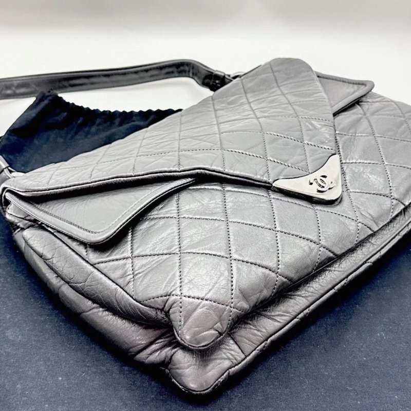 CHANEL 灰色銀扣翻蓋信封腋下包34*24*6 98新配件塵袋-2