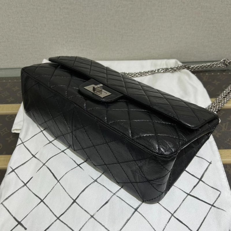 CHANEL 限量老佛爺簽名黑銀2.55大號肩背斜背鍊條包32*18*10 98新配件盒子塵袋保卡-2