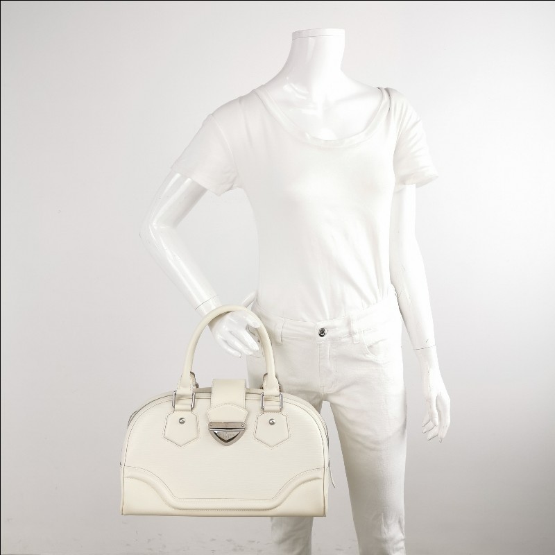 Louis Vuitton (LV)Bowlling牛皮白色金屬鎖扣保齡球包手提包-1