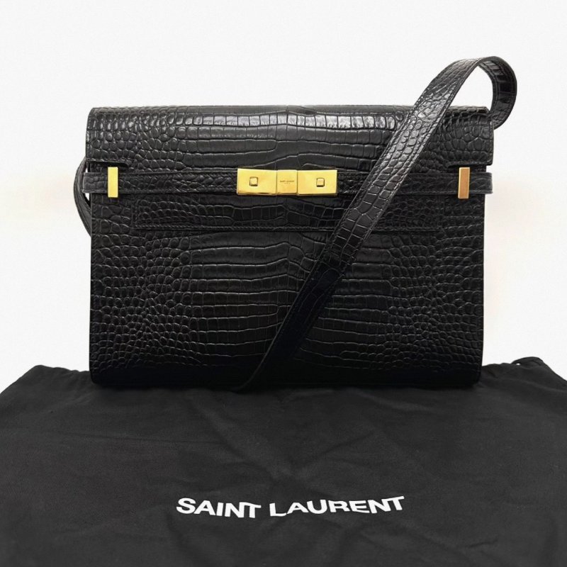 YSL 黑金鰐魚壓紋Manhattan曼哈頓中號 29*21.5*6 98新配件塵袋-0