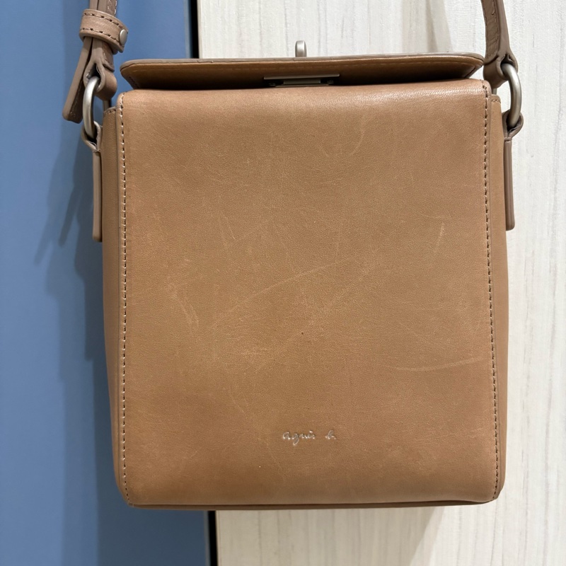agnès b. 小b 棕色真皮 牛皮小方包 吐司包 肩背包 斜背包-10