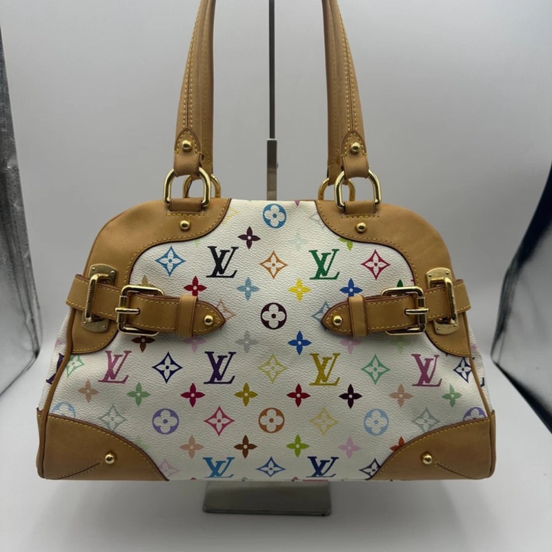 Lv 路易威登中古白三彩Claudia 克勞迪亞手提單肩包，尺寸35*25，成色如圖-0