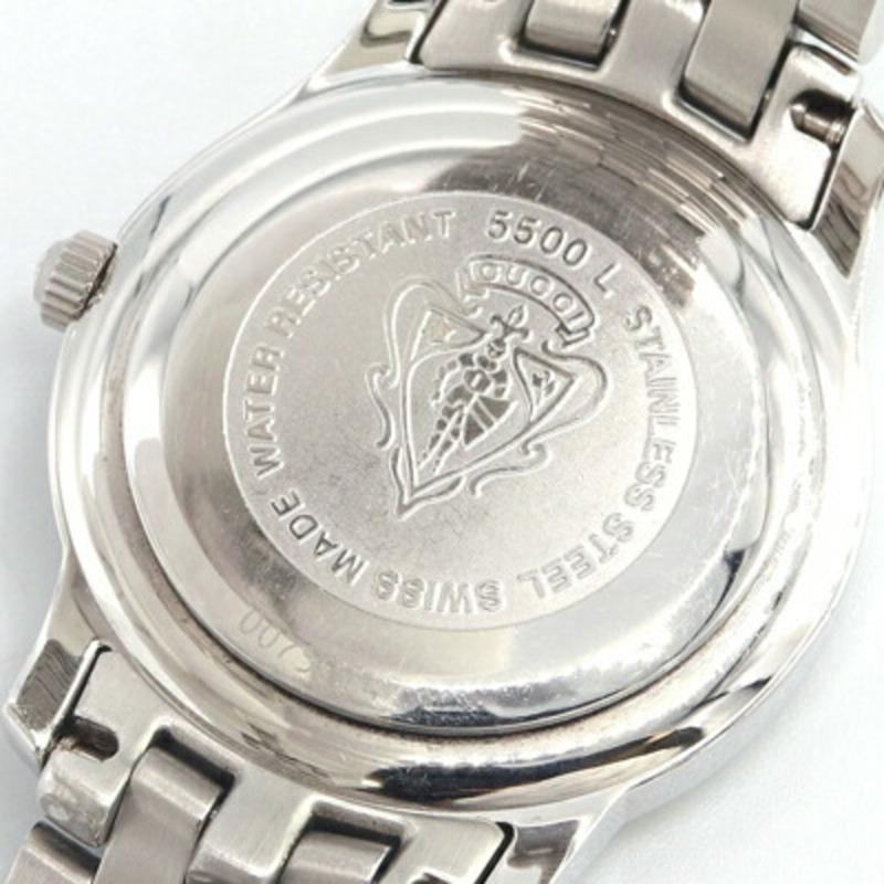 Gucci 女士腕錶，鑲嵌 11 顆鑽石，5500L 不鏽鋼錶殼，石英機芯，日期顯示，指針式，銀色金屬錶帶-3