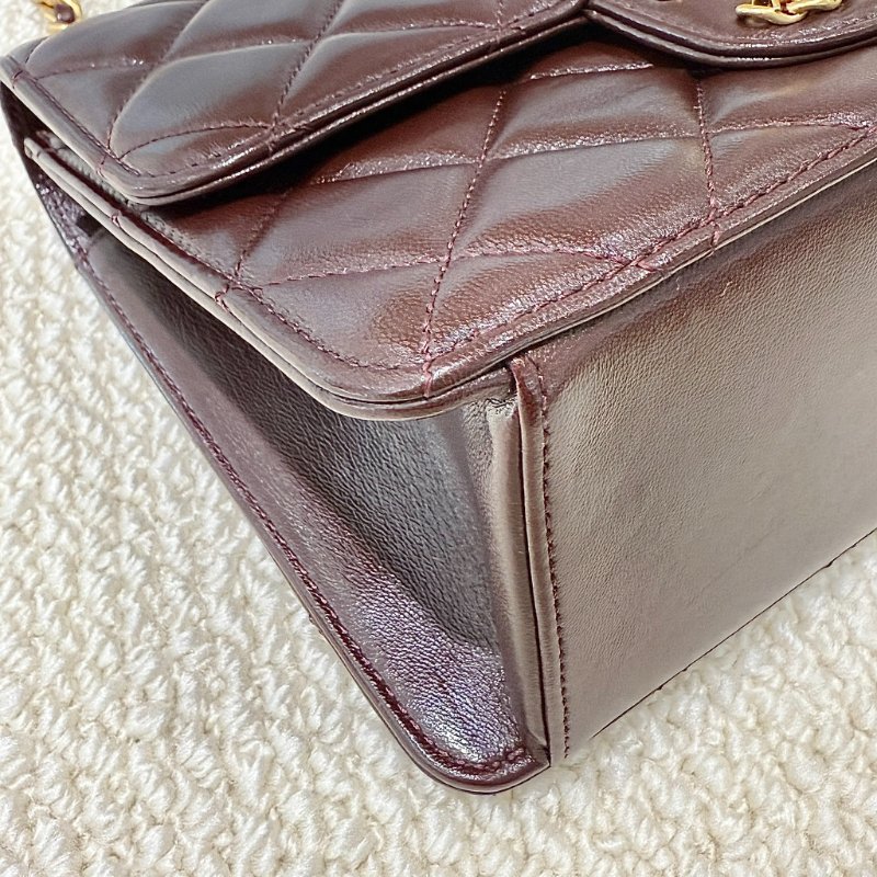 CHANEL - 勃根地紅金釦 mini flap bag方胖-6