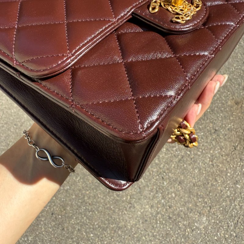 CHANEL - 勃根地紅金釦 mini flap bag方胖-10