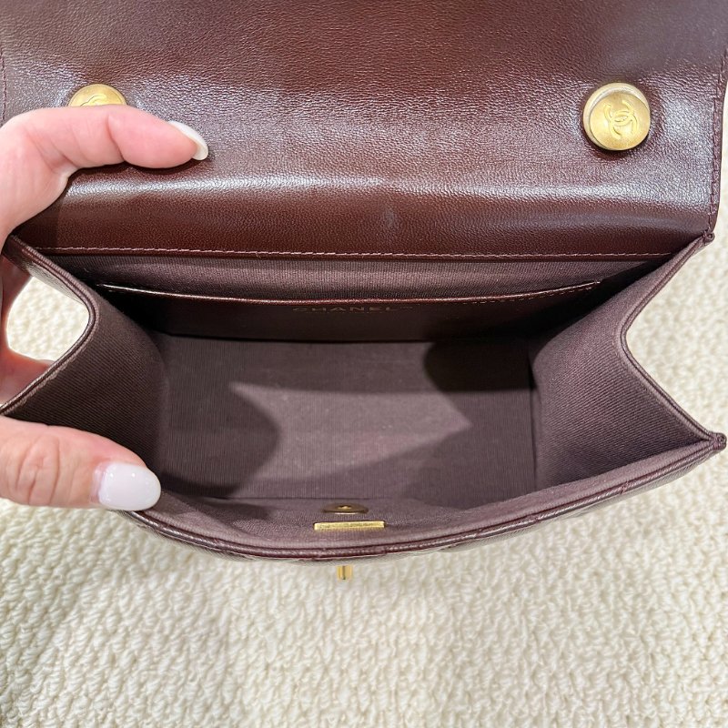 CHANEL - 勃根地紅金釦 mini flap bag方胖-11