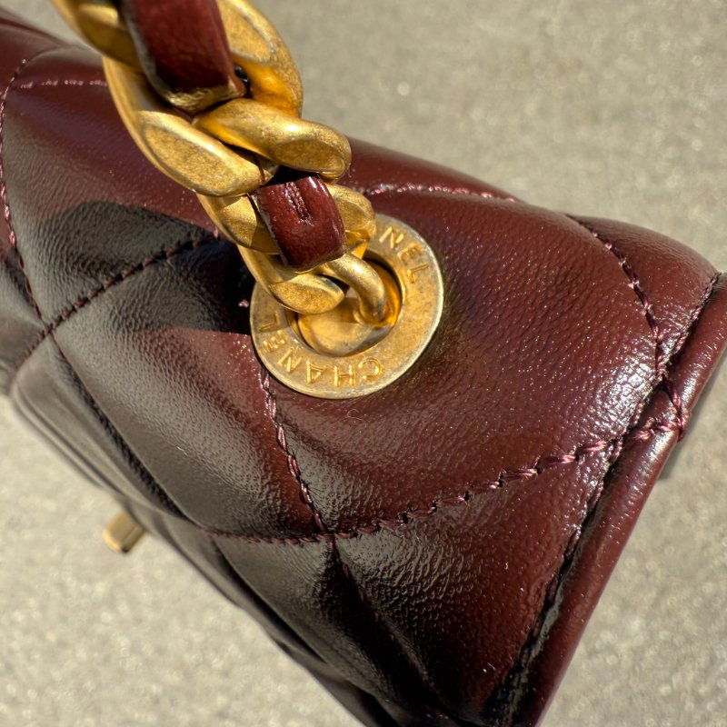 CHANEL - 勃根地紅金釦 mini flap bag方胖-14