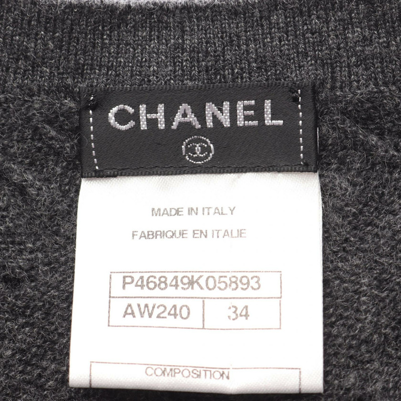 香奈兒 COCO 標誌針織連身裙 短袖 P46849K05893 羊絨灰色 二手 #34-2