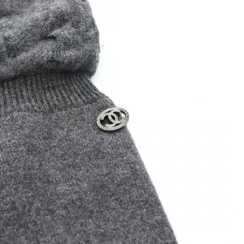 香奈兒 COCO 標誌針織連身裙 短袖 P46849K05893 羊絨灰色 二手 #34-4