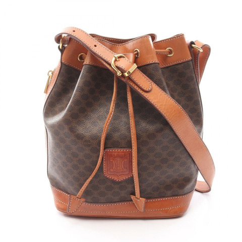 CELINE Macadam 帆布皮革棕色女士單肩包（二手）