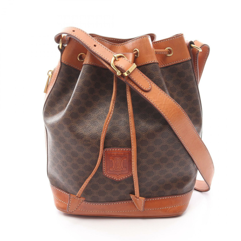 CELINE Macadam 帆布皮革棕色女士單肩包(二手)-0