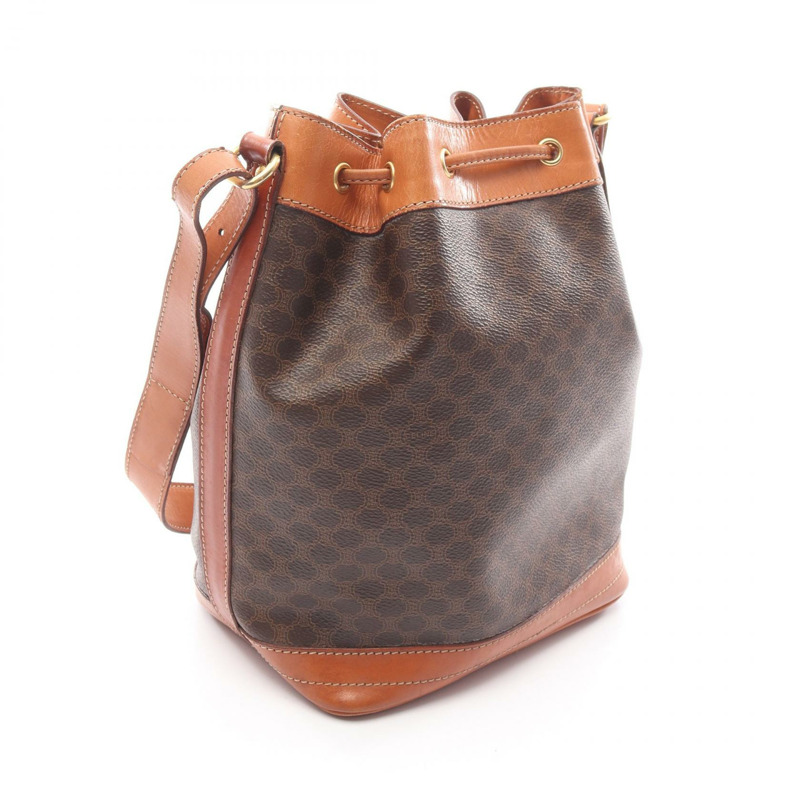 CELINE Macadam 帆布皮革棕色女士單肩包(二手)-1