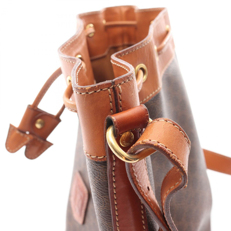 CELINE Macadam 帆布皮革棕色女士單肩包(二手)-7