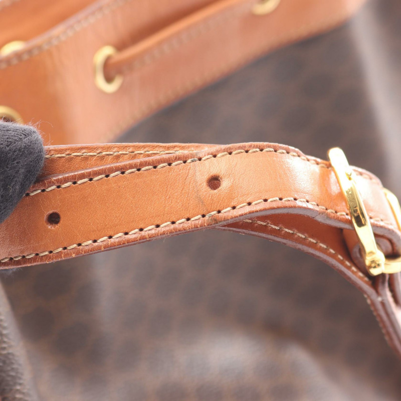 CELINE Macadam 帆布皮革棕色女士單肩包(二手)-10