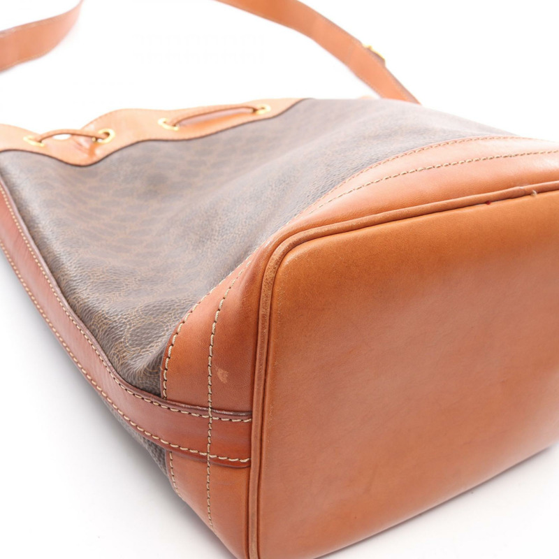 CELINE Macadam 帆布皮革棕色女士單肩包(二手)-12