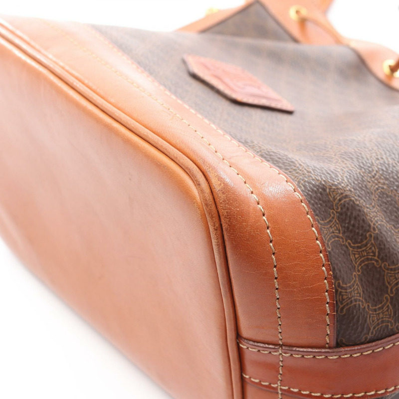 CELINE Macadam 帆布皮革棕色女士單肩包(二手)-13