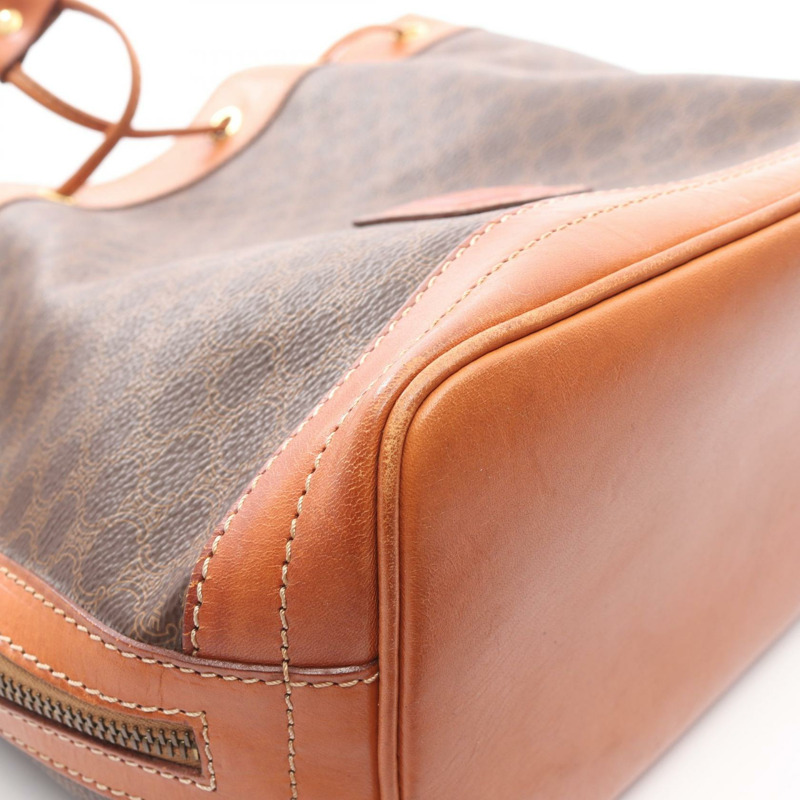 CELINE Macadam 帆布皮革棕色女士單肩包(二手)-14