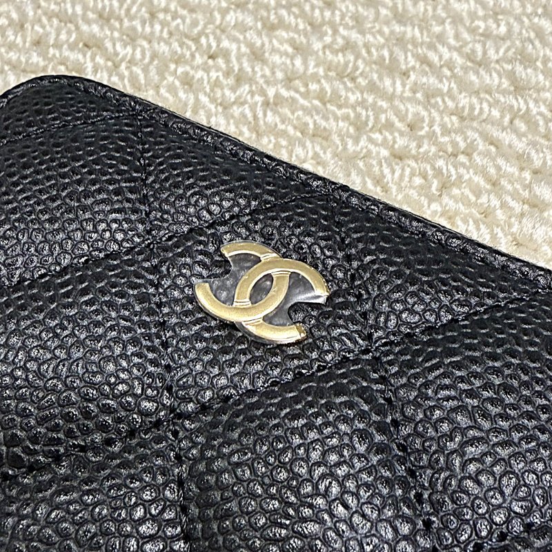 CHANEL - 黑色荔枝皮金釦拉鍊零錢卡包-2
