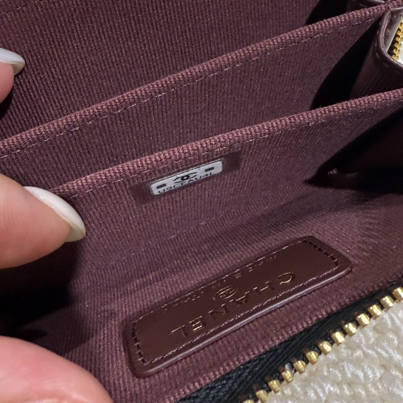 CHANEL - 黑色荔枝皮金釦拉鍊零錢卡包-4