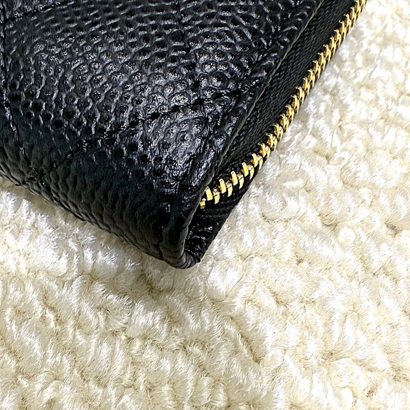 CHANEL - 黑色荔枝皮金釦拉鍊零錢卡包-6