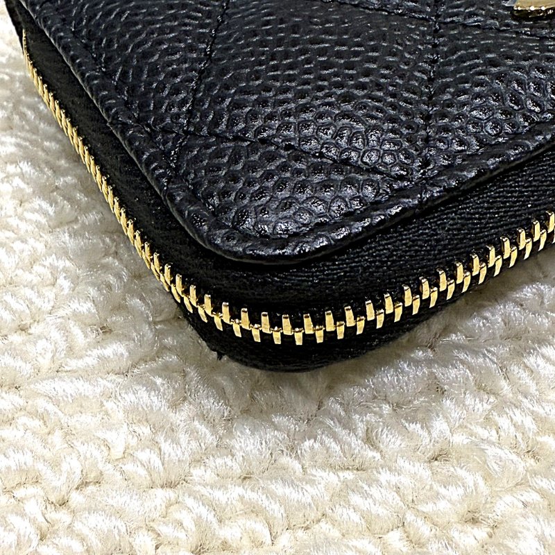 CHANEL - 黑色荔枝皮金釦拉鍊零錢卡包-7