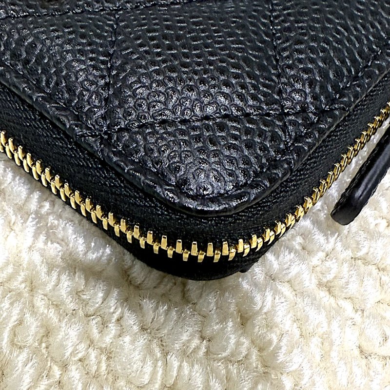 CHANEL - 黑色荔枝皮金釦拉鍊零錢卡包-8