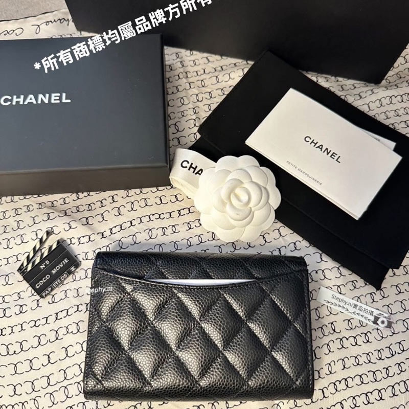 拍拍最甜_全新全配🌟香奈兒經典荔枝牛皮中夾 黑x金-14