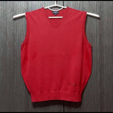 （日本製MIJ）BURBERRY 博柏利 GOLF高爾夫球 男紅色針織背心M