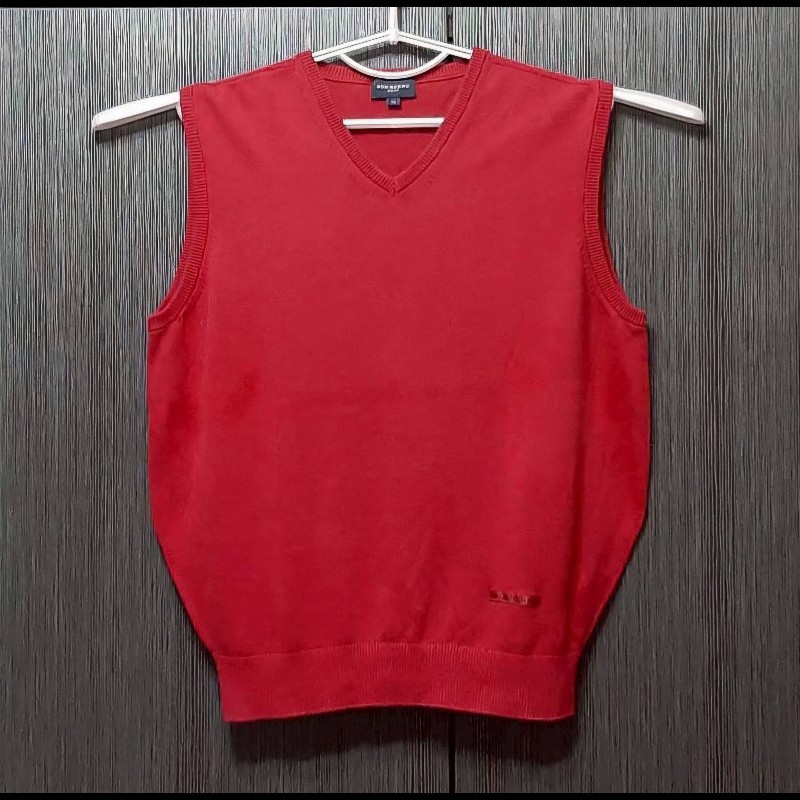 （日本製MIJ）BURBERRY 博柏利 GOLF高爾夫球 男紅色針織背心M-0
