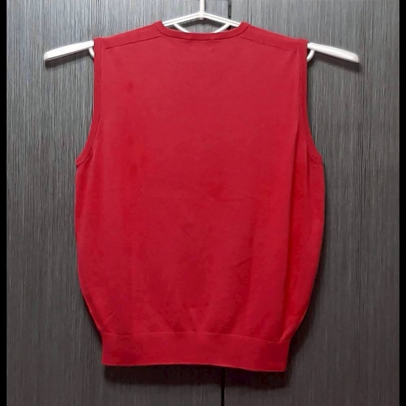 （日本製MIJ）BURBERRY 博柏利 GOLF高爾夫球 男紅色針織背心M-1