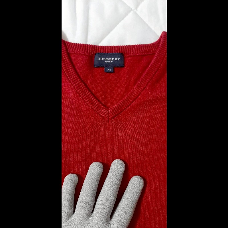 （日本製MIJ）BURBERRY 博柏利 GOLF高爾夫球 男紅色針織背心M-2