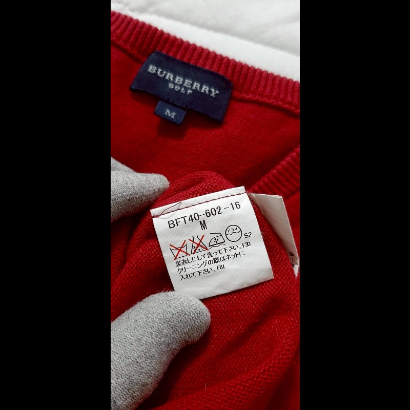 （日本製MIJ）BURBERRY 博柏利 GOLF高爾夫球 男紅色針織背心M-5