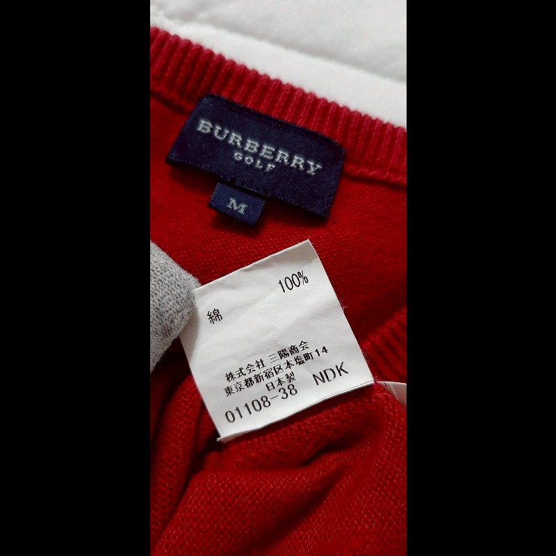 （日本製MIJ）BURBERRY 博柏利 GOLF高爾夫球 男紅色針織背心M-6