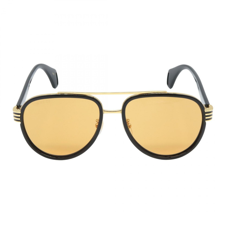 GUCCI 太陽眼鏡 GG0447S-002 塑膠材質 黑色 金色 棕色 全新 男女通用-0