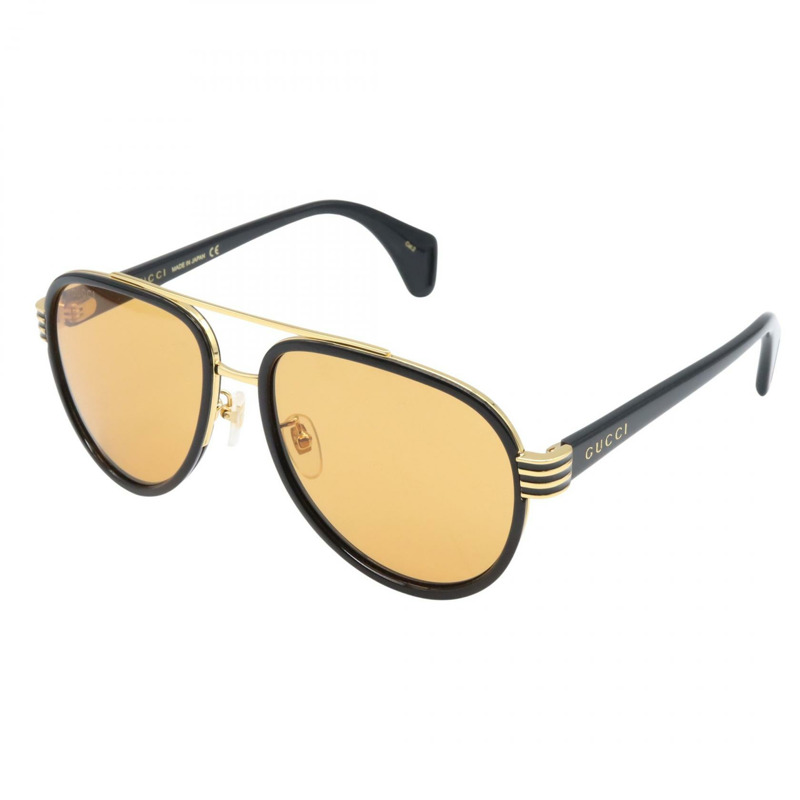 GUCCI 太陽眼鏡 GG0447S-002 塑膠材質 黑色 金色 棕色 全新 男女通用-1