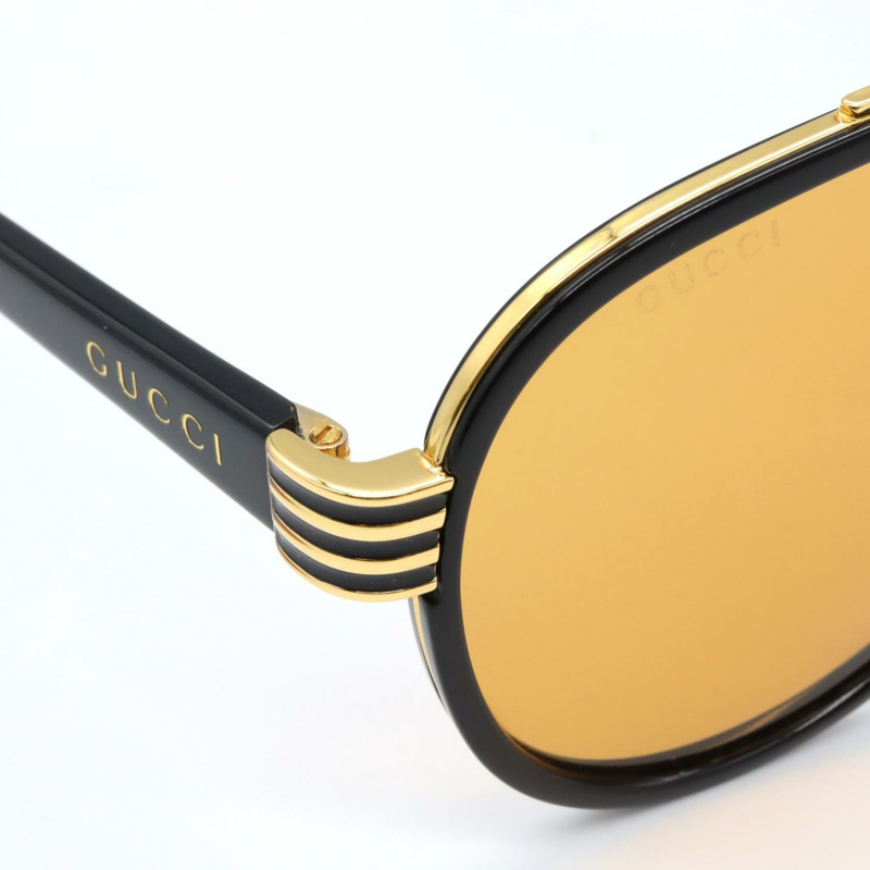 GUCCI 太陽眼鏡 GG0447S-002 塑膠材質 黑色 金色 棕色 全新 男女通用-6