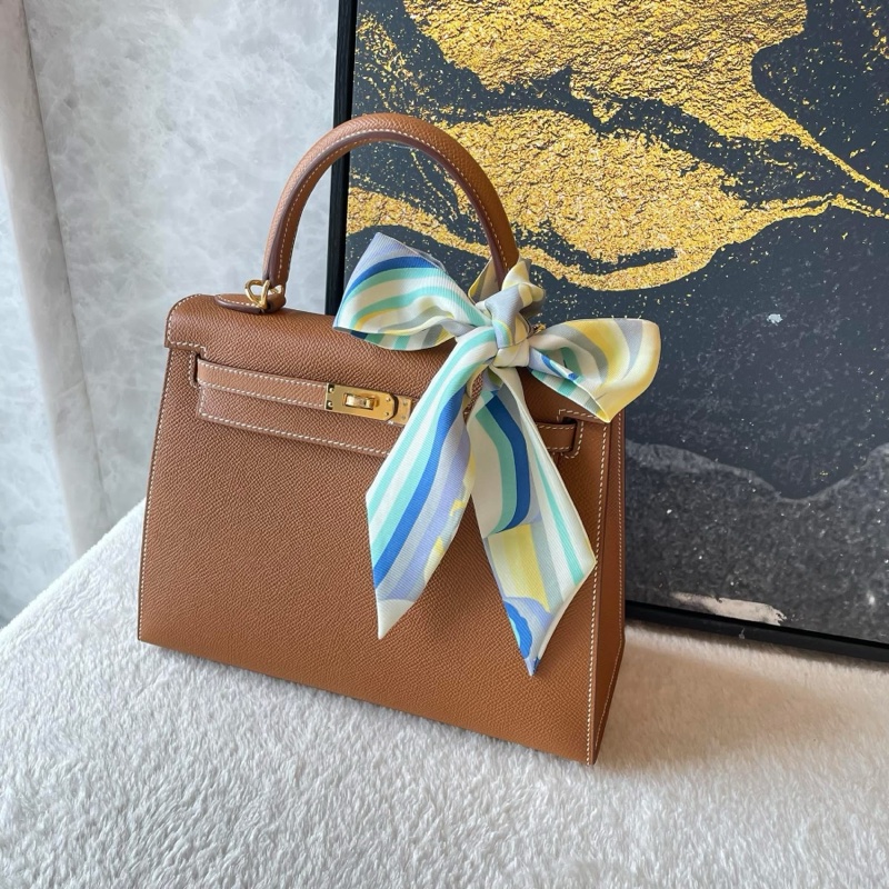 Hermes 愛馬仕 Twilly 絲巾/ Brides de Gala系列/水藍配奶白色/97新美品-6