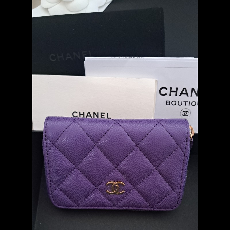 Chanel 全新24C 優雅紫包款 晶片款 零錢包卡包-1