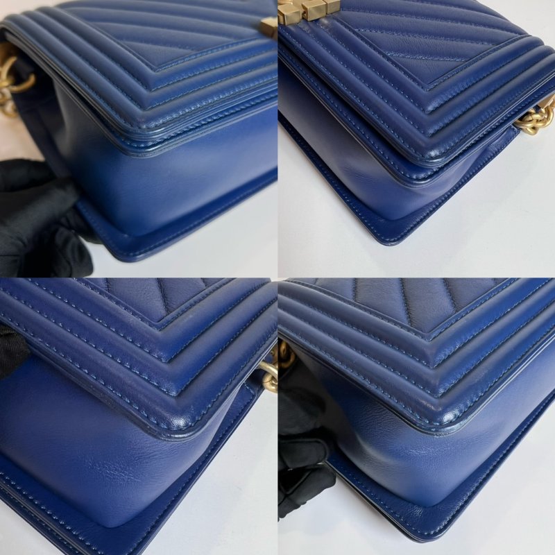 CHANEL 25開 藍色金扣山型紋BOY25-12