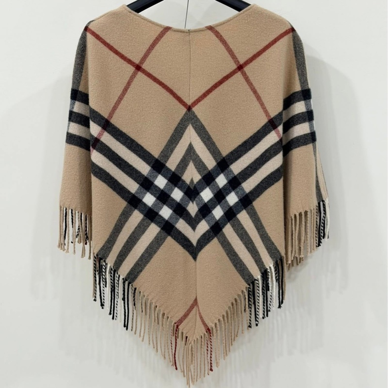 Burberry 倫敦 經典格紋流蘇混羊絨羊毛斗篷-2