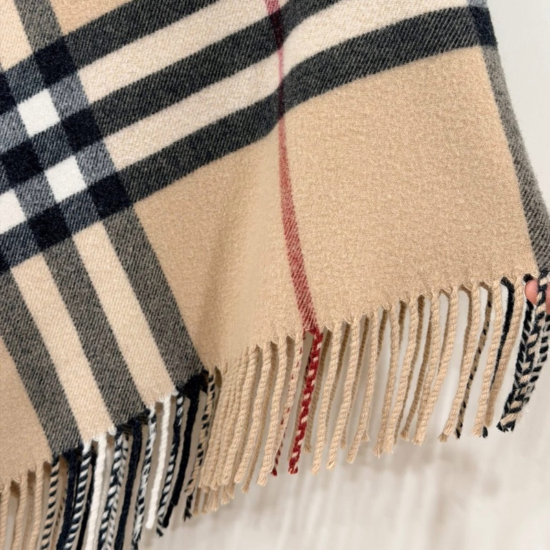 Burberry 倫敦 經典格紋流蘇混羊絨羊毛斗篷-5