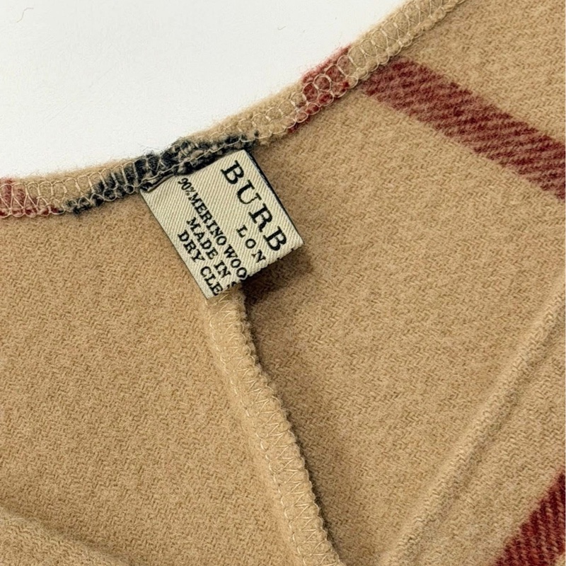 Burberry 倫敦 經典格紋流蘇混羊絨羊毛斗篷-8