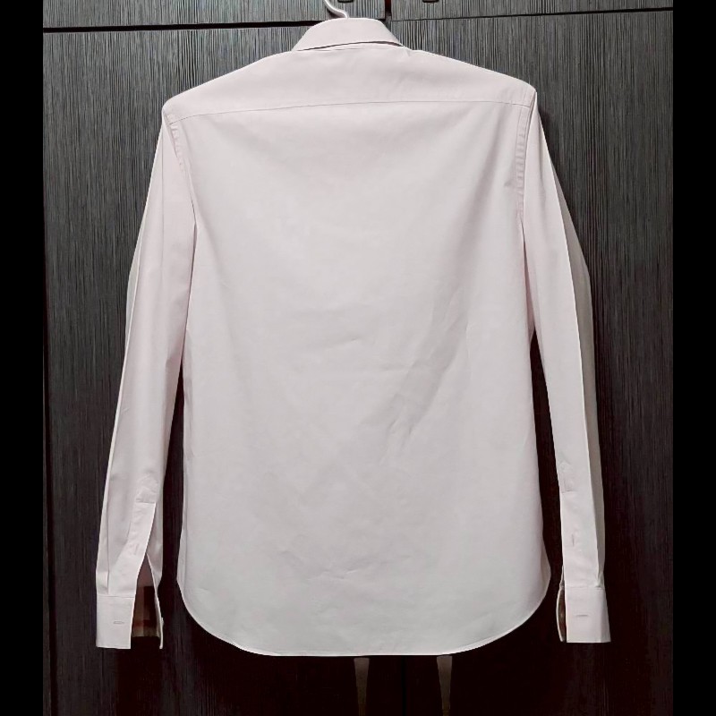 BURBERRY 博柏利 BRIT 戰馬 男粉色拼經典格紋彈性修身長袖襯衫M-1