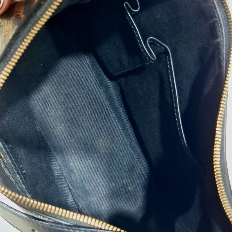 Vintage CELINE 黑金配棕色凱旋門老花圖案單肩背腋下包 牛角包 水餃包-16