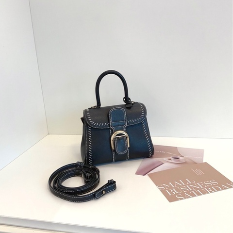 【98新🆕】Delvaux Brilliant mini 限量外縫線英國灰綠色金扣手提包 斜挎包 單肩包