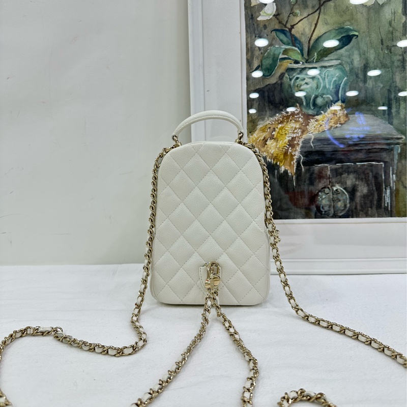 Chanel香奈兒 24A mini雙肩包 白色金扣 芯片-2