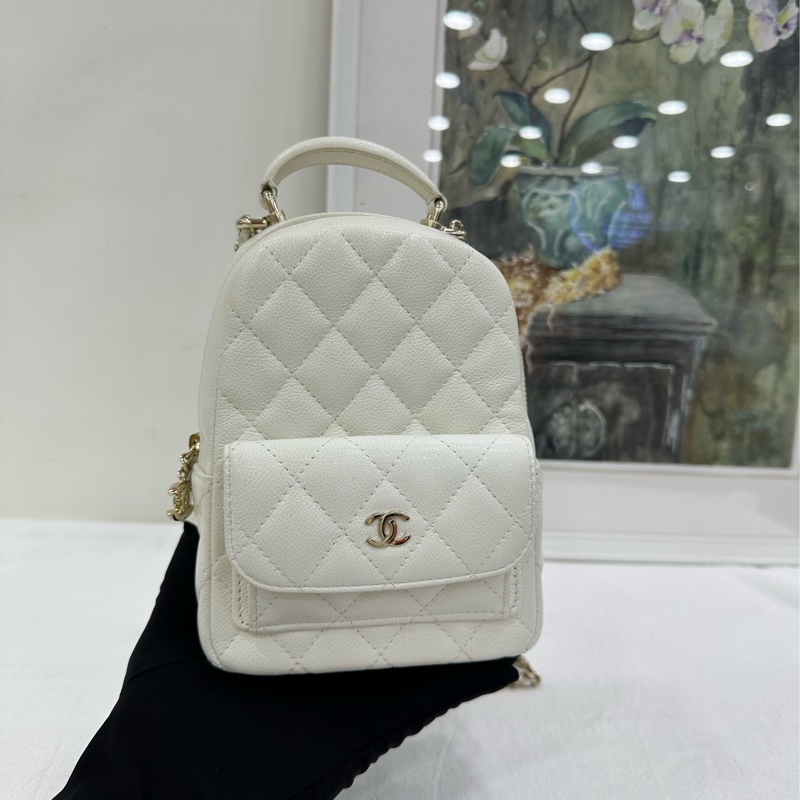 Chanel香奈兒 24A mini雙肩包 白色金扣 芯片-7