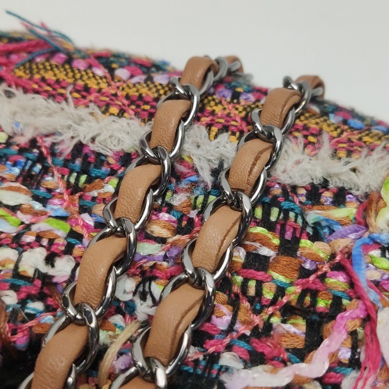 Chanel Flap Bag羊皮拼色編織雙C扣翻蓋單肩包-9