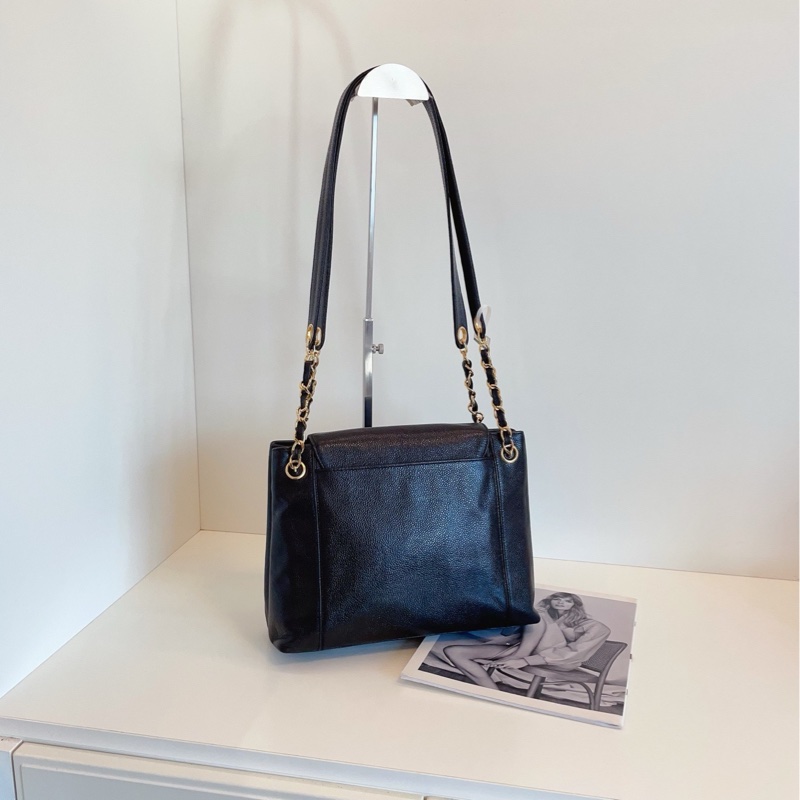 【98新🆕】Chanel 黑色金扣 荔枝皮 書包扣 奶粉包 斜挎包 單肩包-1